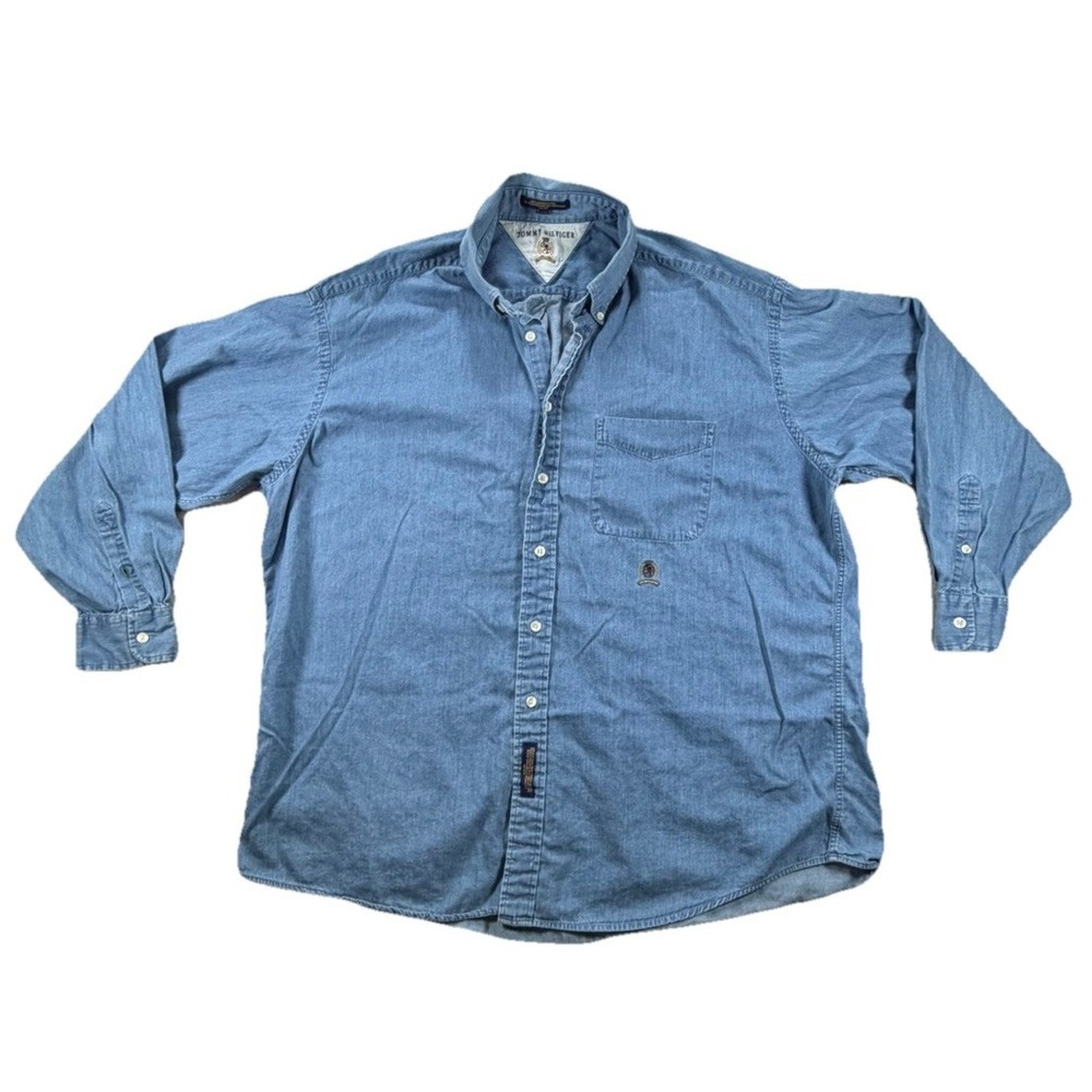 Classic Vintage Ralph Lauren Men's Denim Look Blue Button down 17.5 / 35